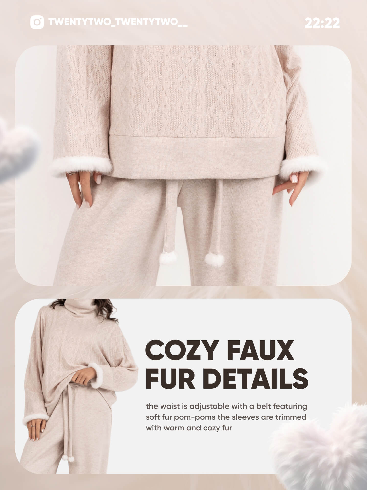 Warm Pink Loungewear with Fur