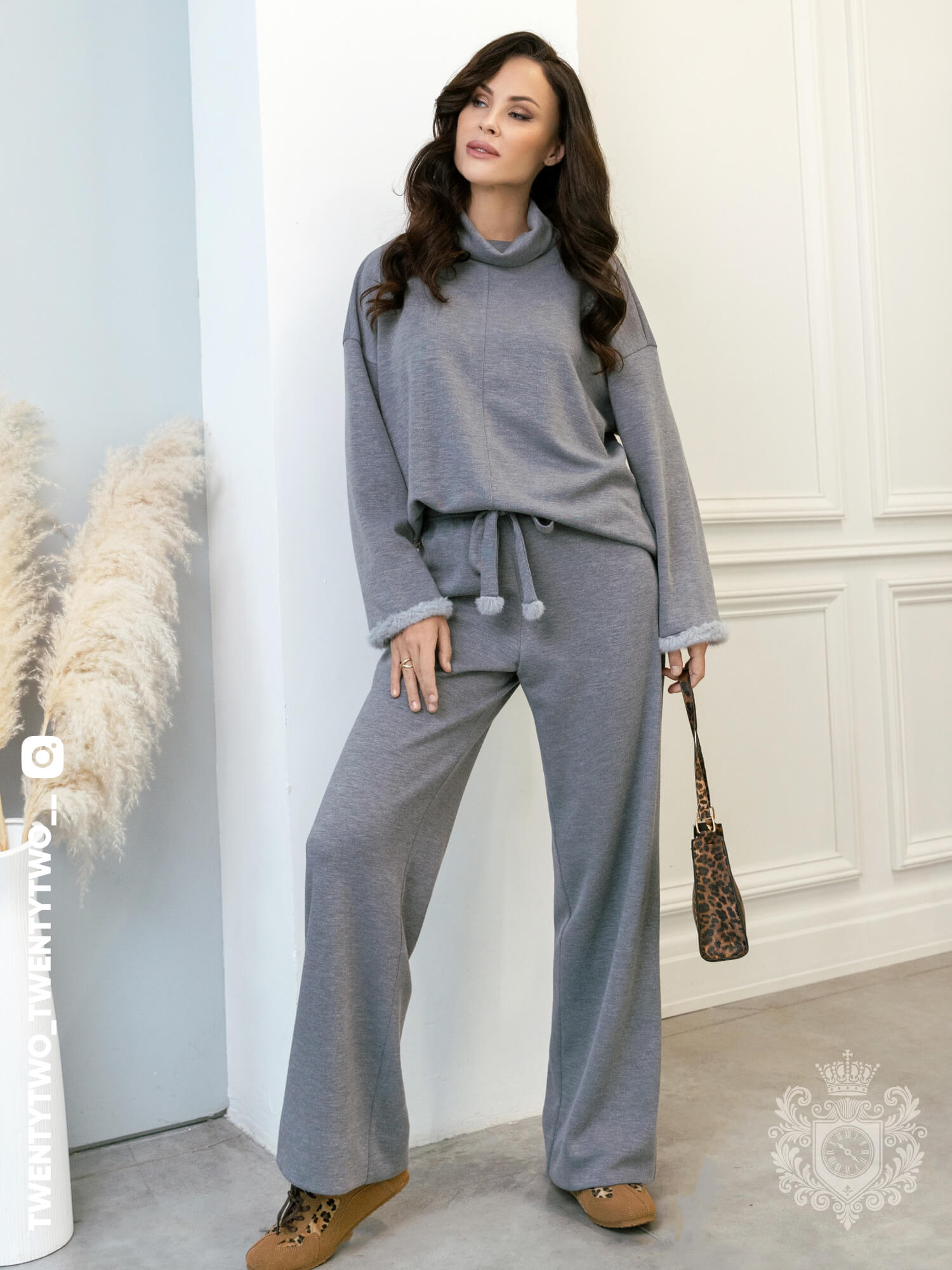 Warm Gray Loungewear with Fur