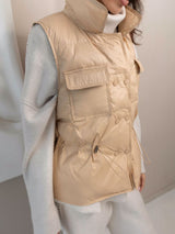 Beige Casual Puffer Vest