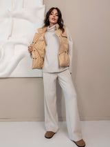 Beige Casual Puffer Vest