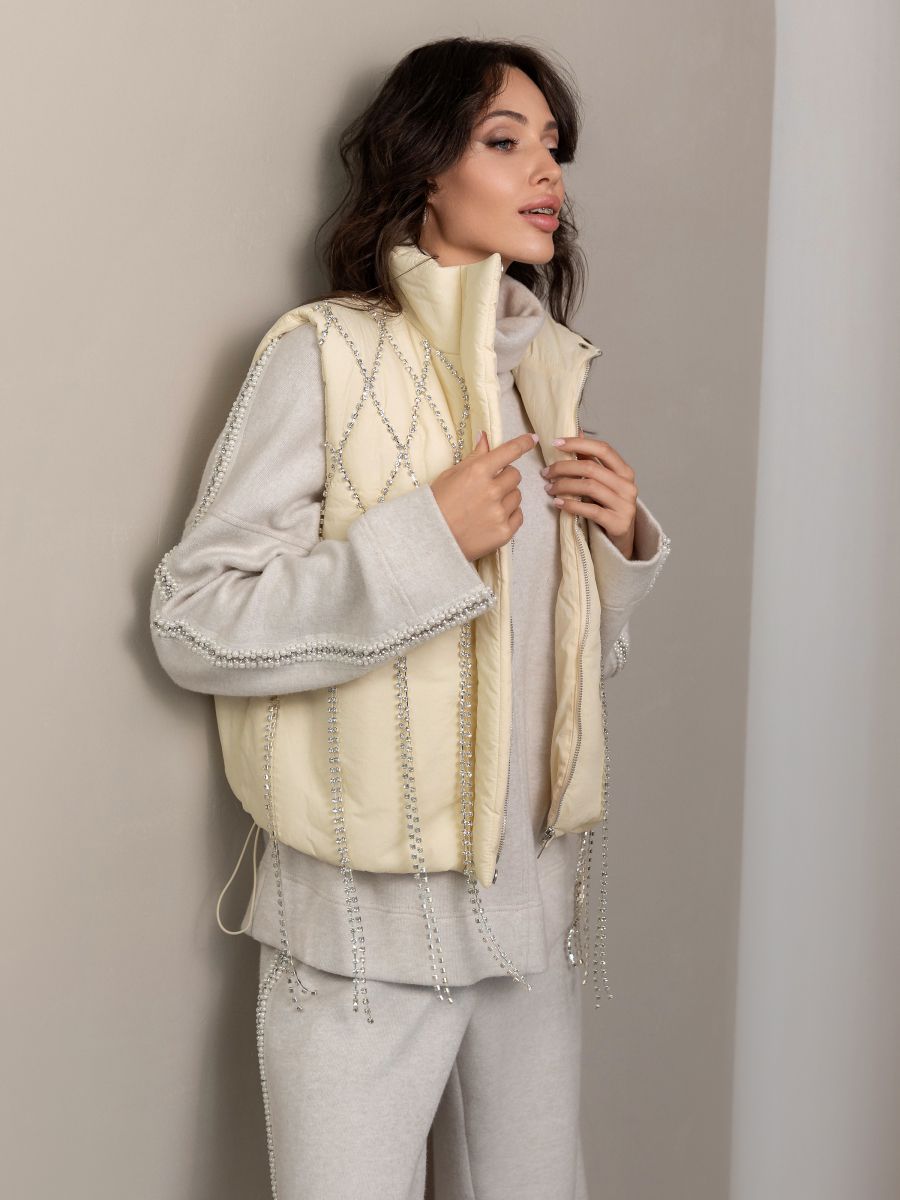 White - Silver Casual Puffer Vest