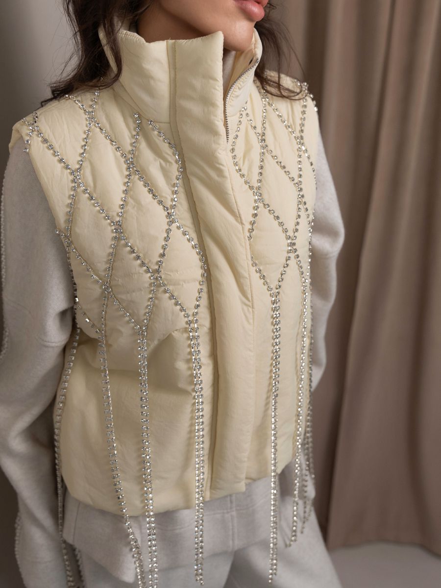 White - Silver Casual Puffer Vest