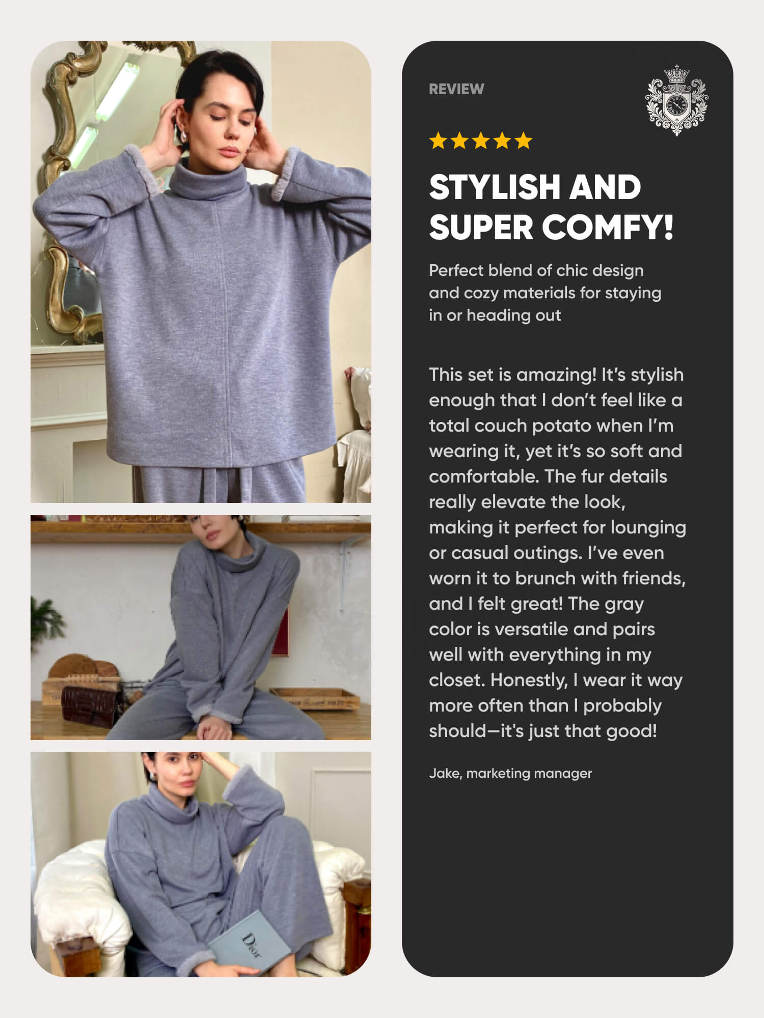 Warm Gray Loungewear with Fur