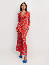 Floral Maxi Red Dress