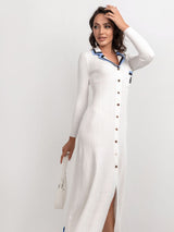 Elegant Maxi Knitted White Old Money Dress