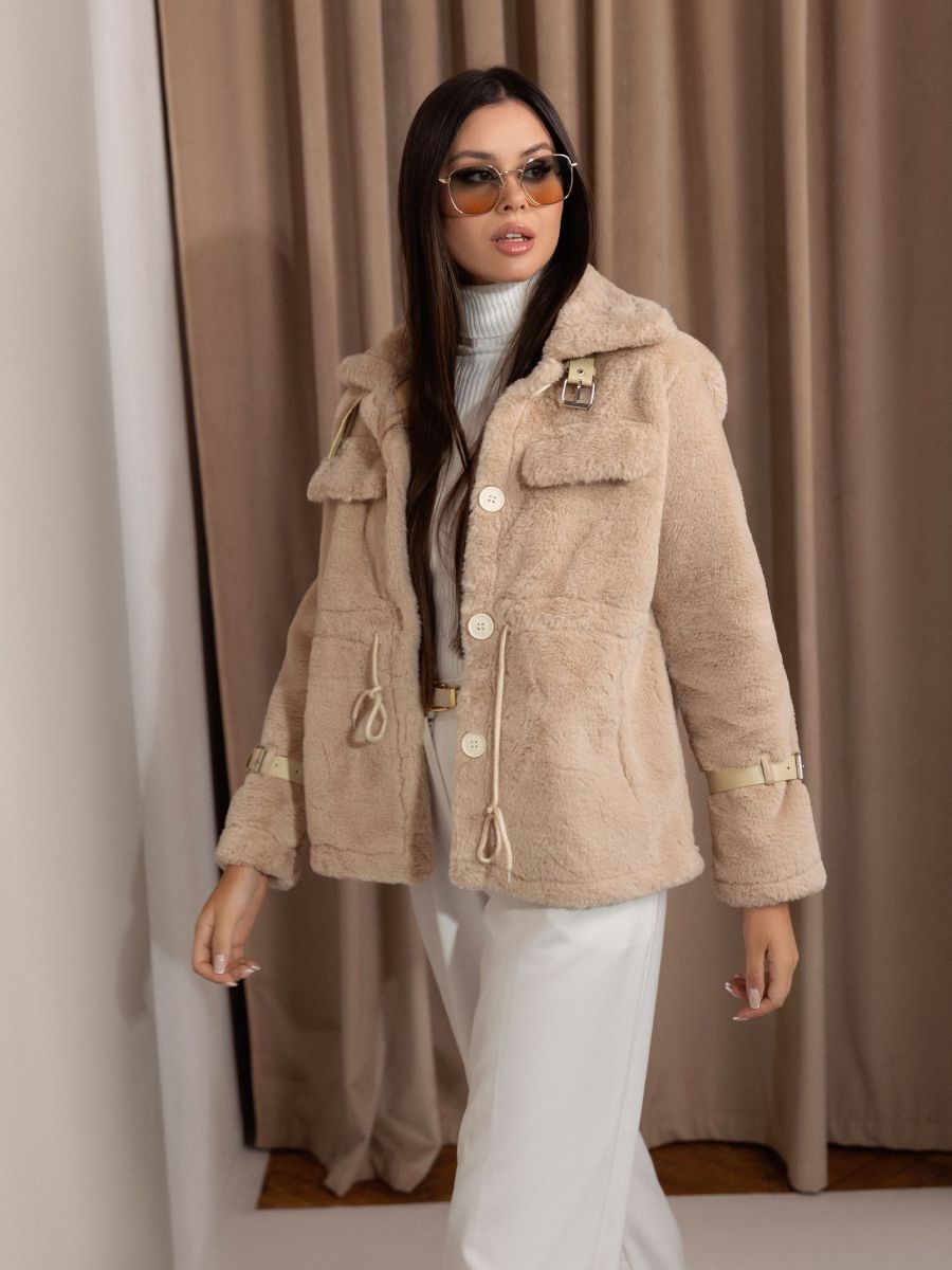 Beige Stylish Fluffy Jacket