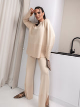 Beige Casual Loungewear Set