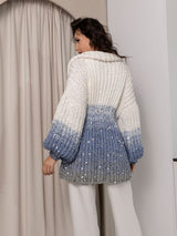 Knitted White - Blue Oversized Cardigan