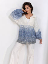 Knitted White - Blue Oversized Cardigan