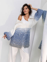 Knitted White - Blue Oversized Cardigan