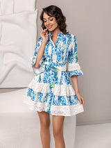 Floral Blue - White Laced Dress