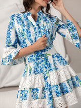 Floral Blue - White Laced Dress